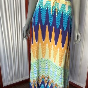 Rockmans Womens Maxi Skirt Vibrant Blue Yellow Orange Abstract Size 8/ Small